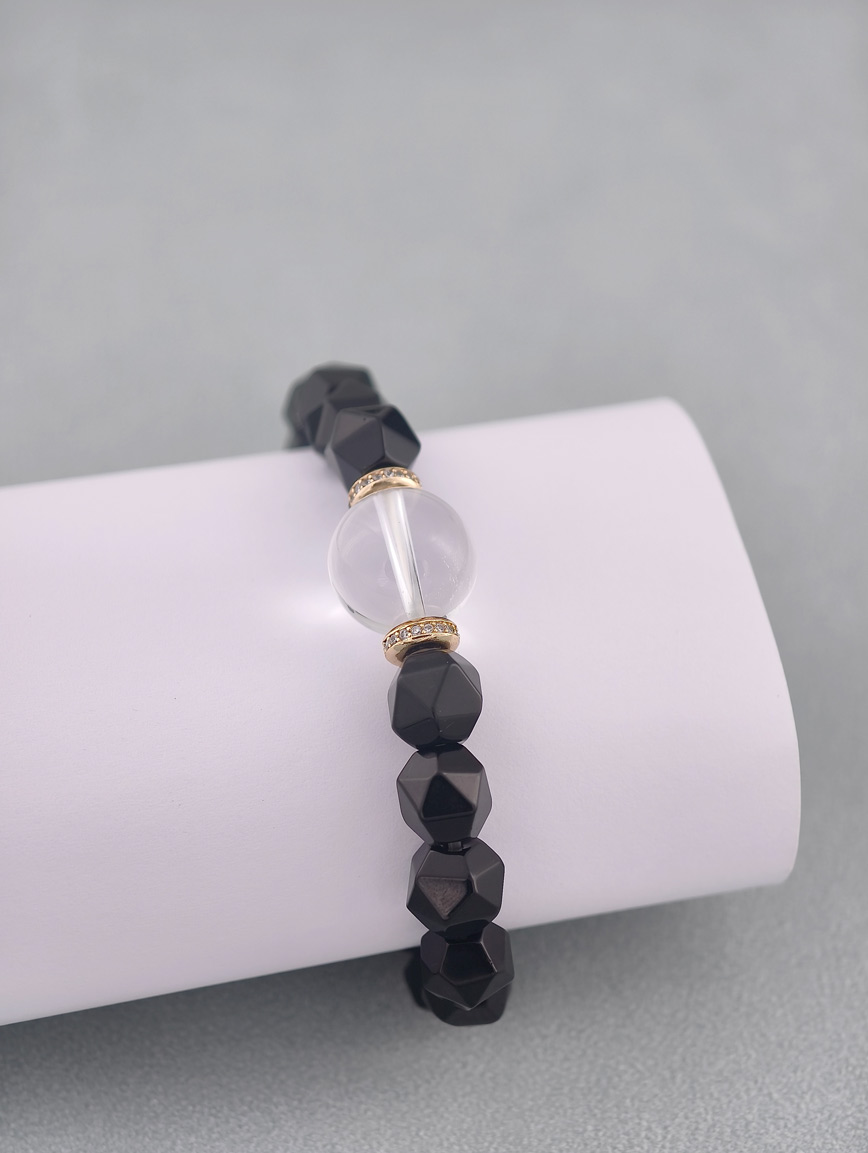 Natural Black Agate and Clear Quartz Bracelet image