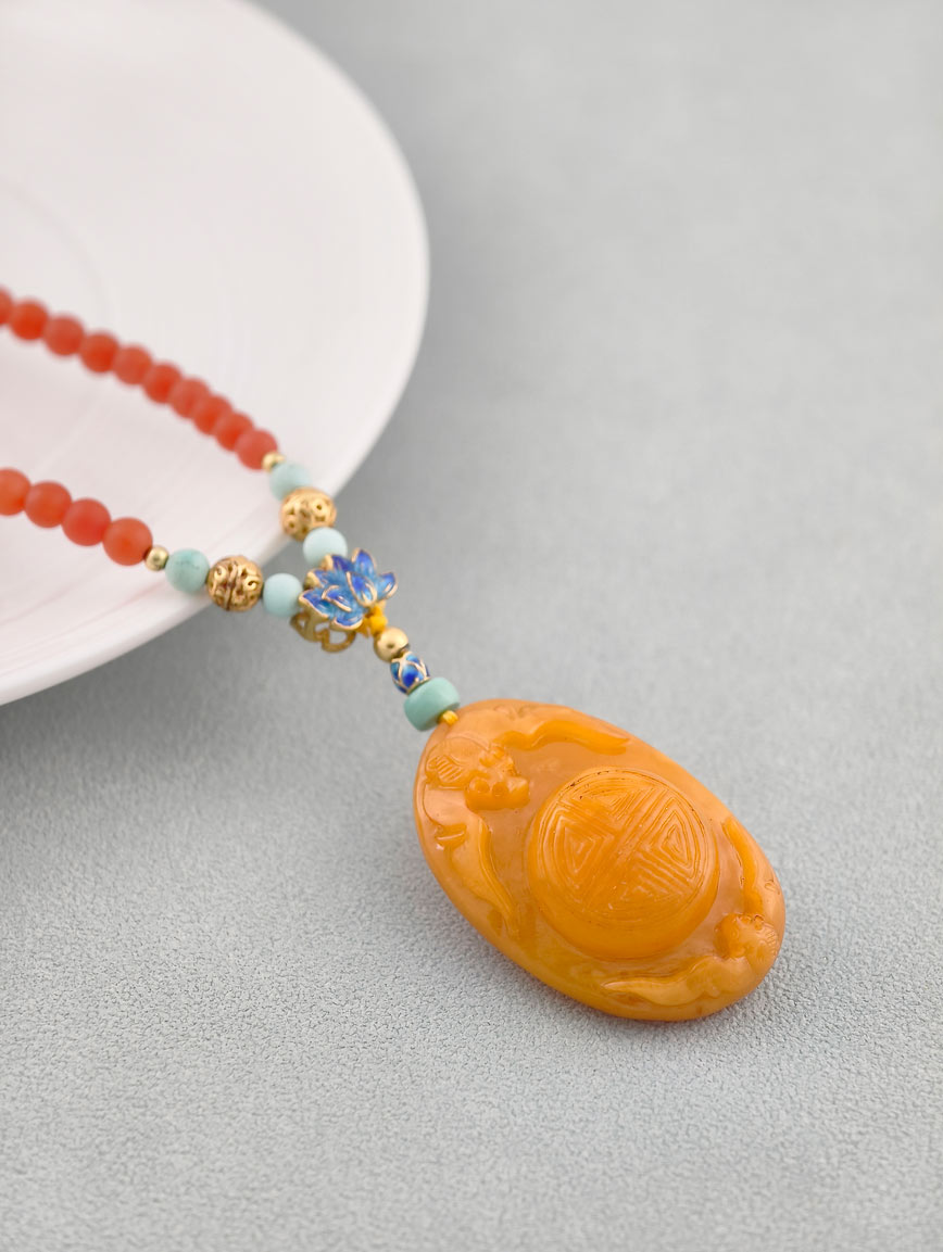 Natural Amber with South Red Agate and Turquoise Necklace image