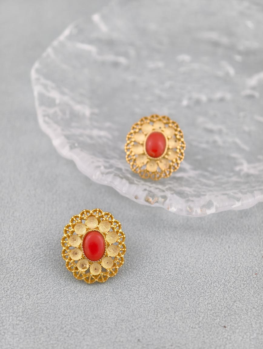 Natural Red Coral Exquisite Style Sterling Silver Earrings image