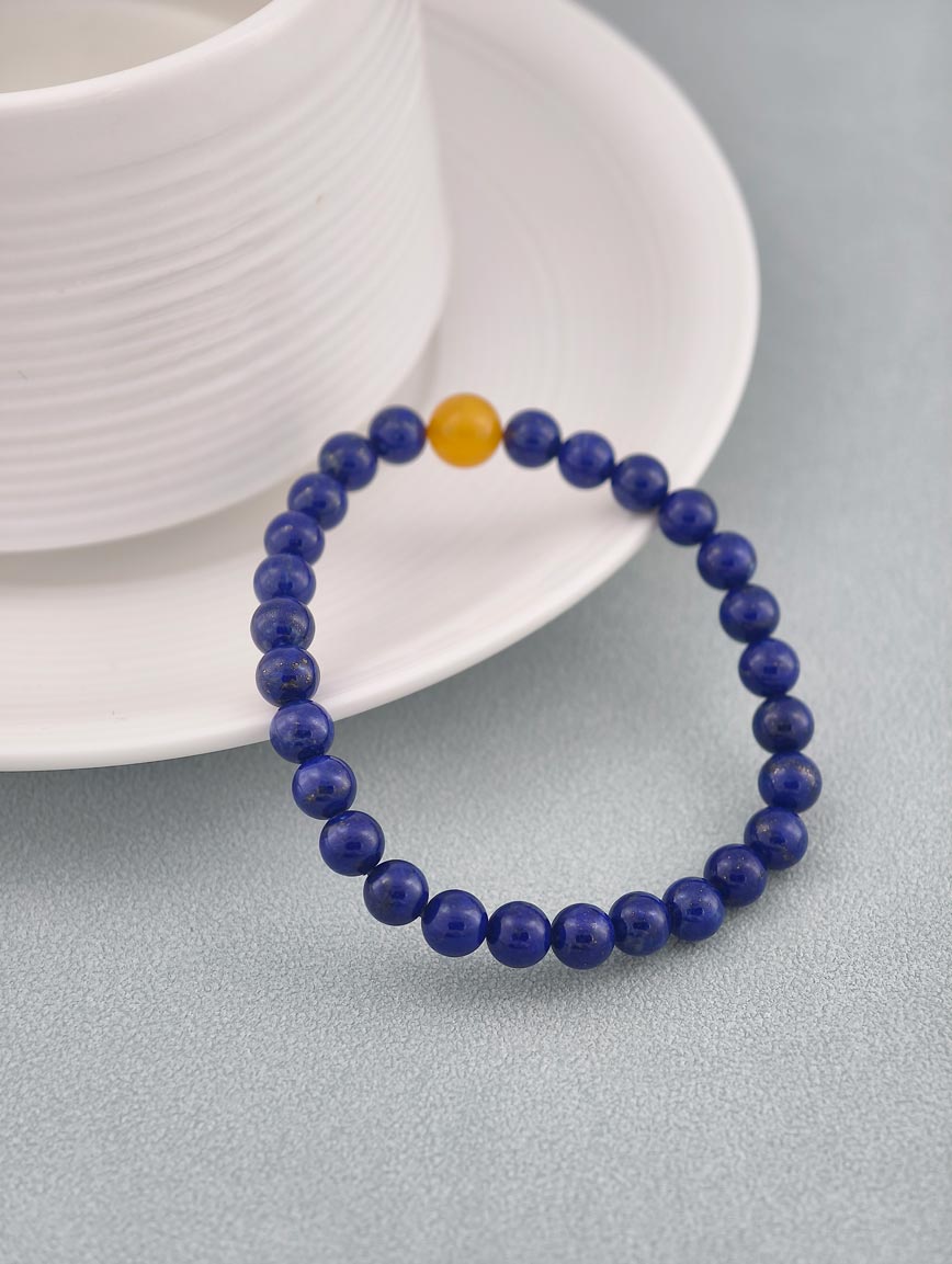Natural Lapis Lazuli and Amber Bracelet image