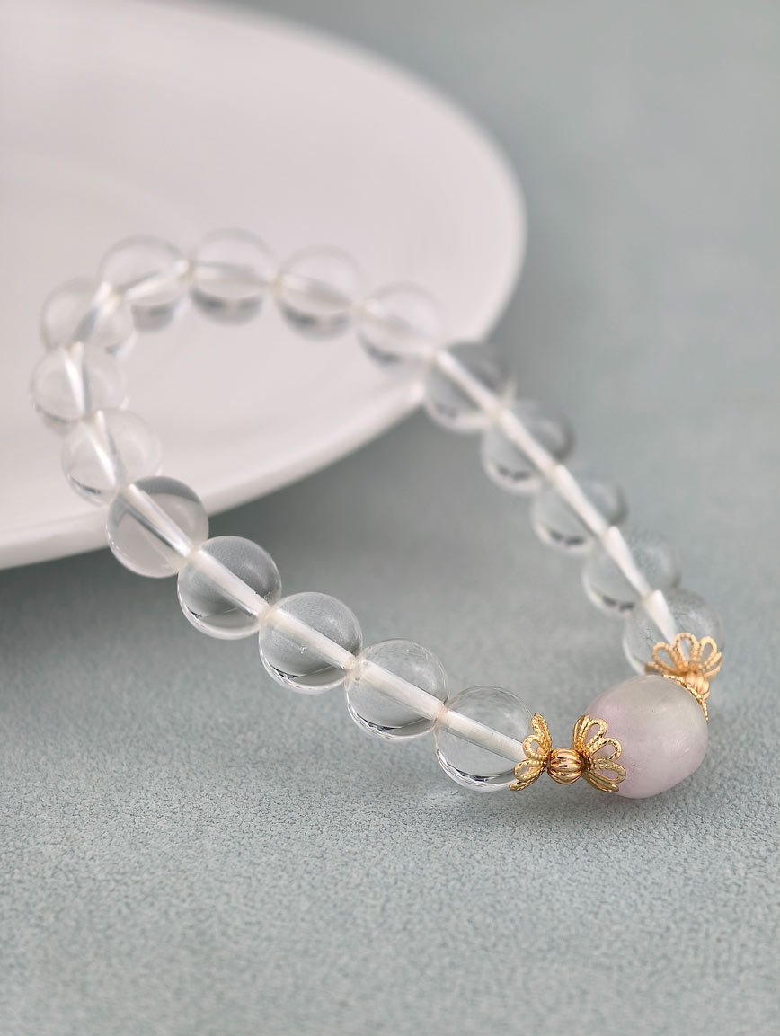 Natural Clear Quartz and Kunzite Bracelet image
