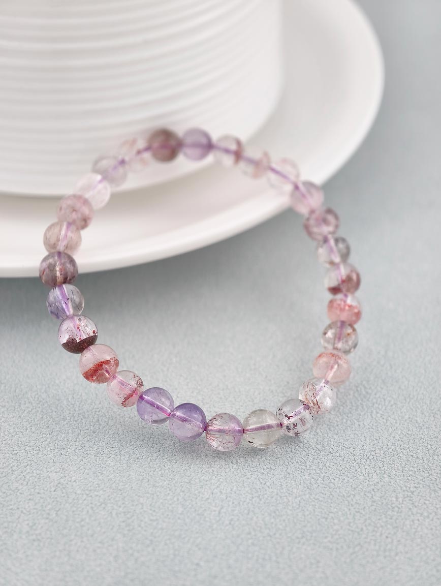 Natural Super Seven Round Bead Bracelet image