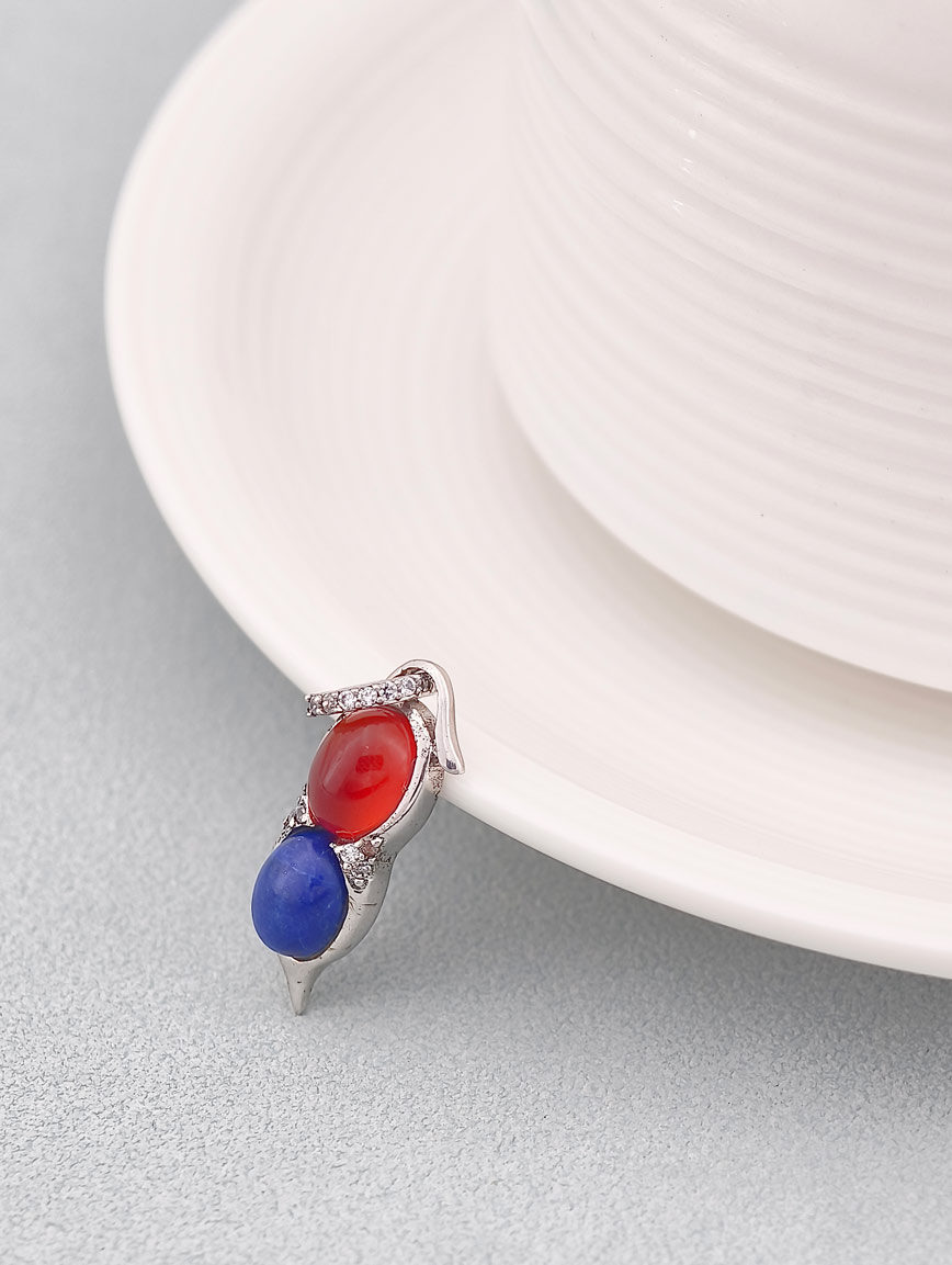 Natural Agate and Lapis Lazuli Sterling Silver Pendant image