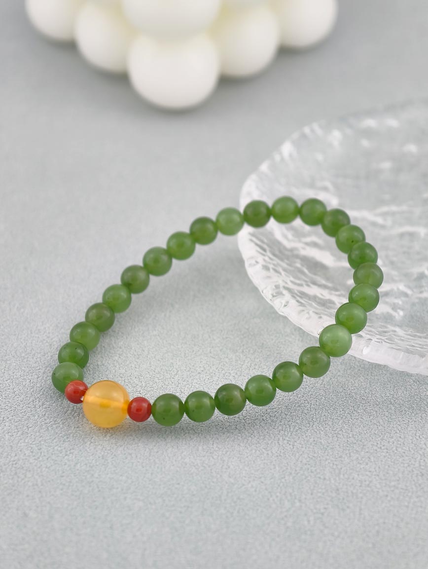 Natural Jasper and South Red Agate Beeswax Bracelet image
