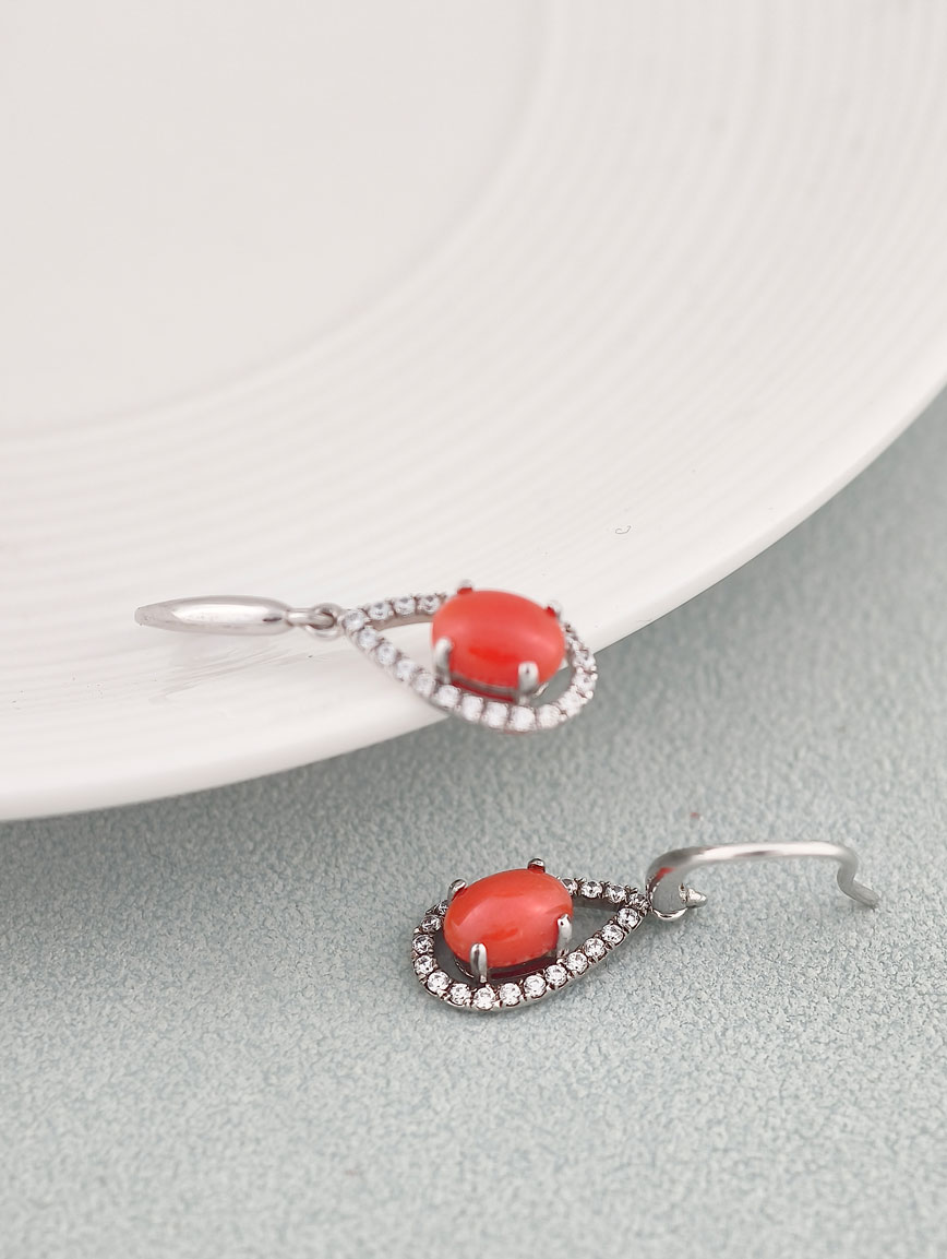 Natural Red Coral Exquisite Style Earrings image