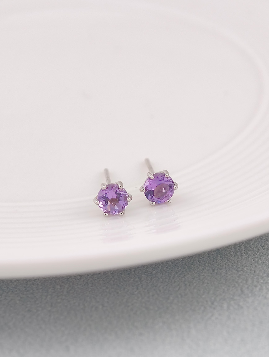 Natural Amethyst Simple Style Sterling Silver Earrings image