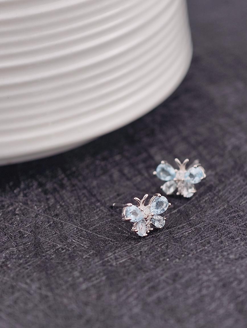 Natural Aquamarine Butterfly Sterling Silver Earrings image