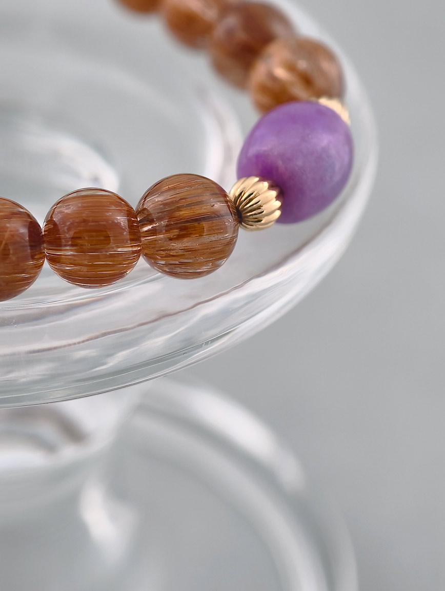 Natural Copper Rutilated Quartz and Sugilite Bracelet image