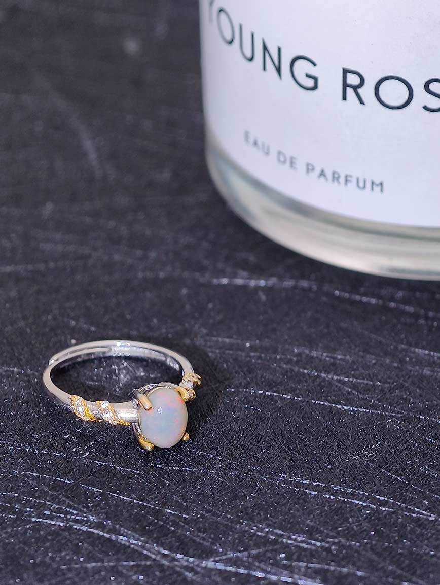 Sterling Silver Inlaid Natural Opal Design Ring image