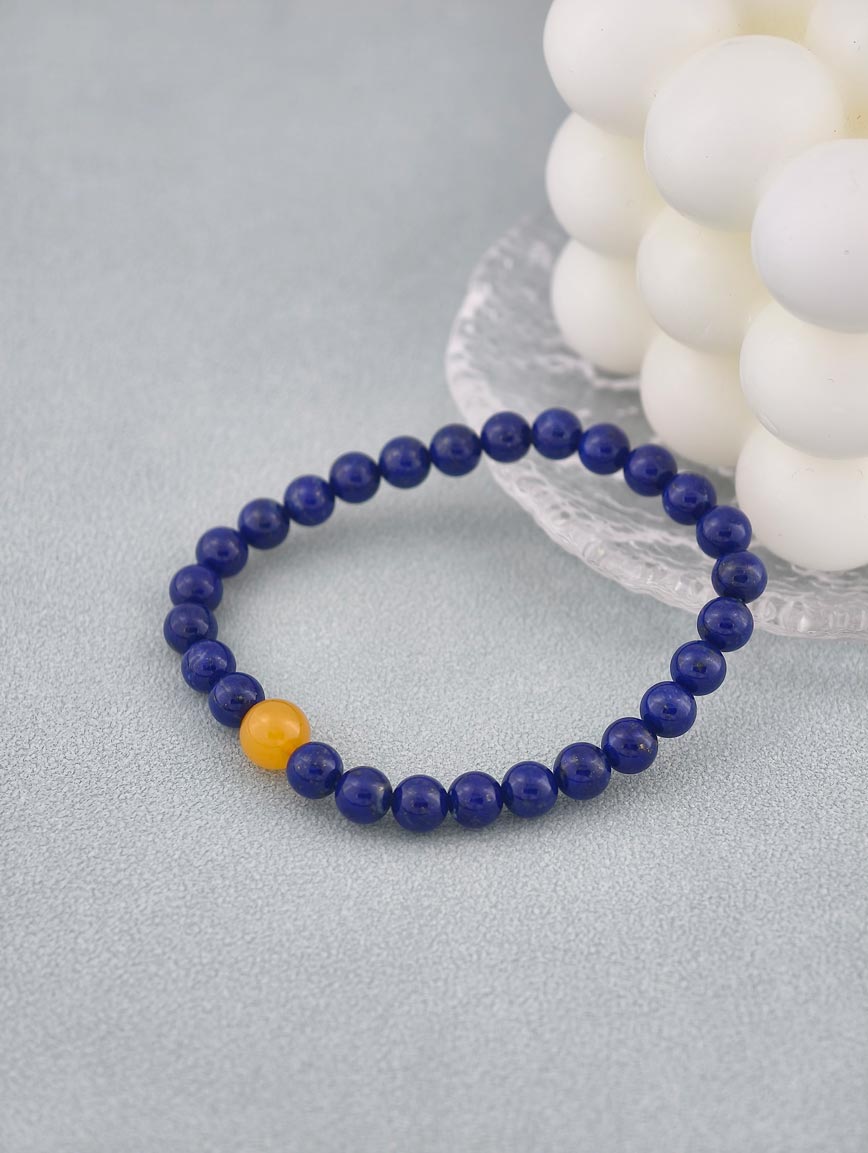 Natural Lapis Lazuli and Amber Bracelet image