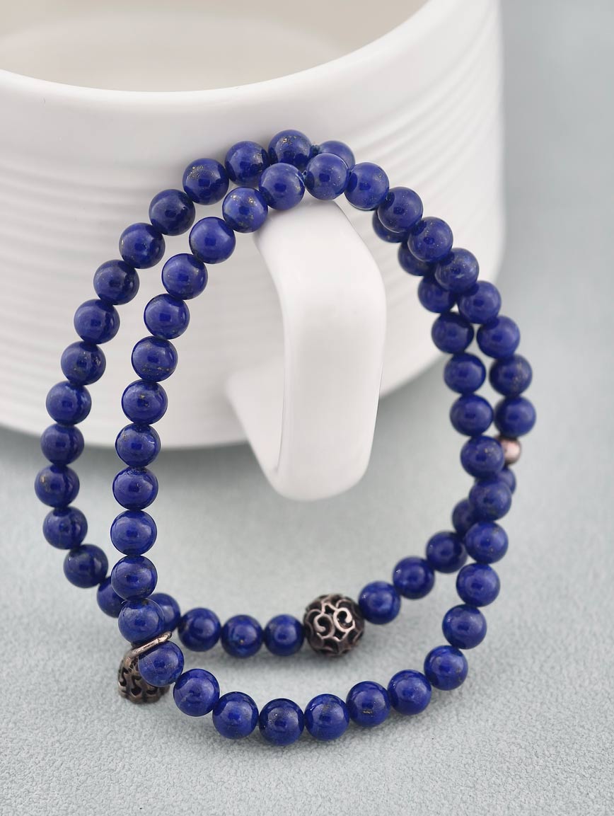 Natural Lapis Lazuli and Sterling Silver Lucky Bead Bracelet image
