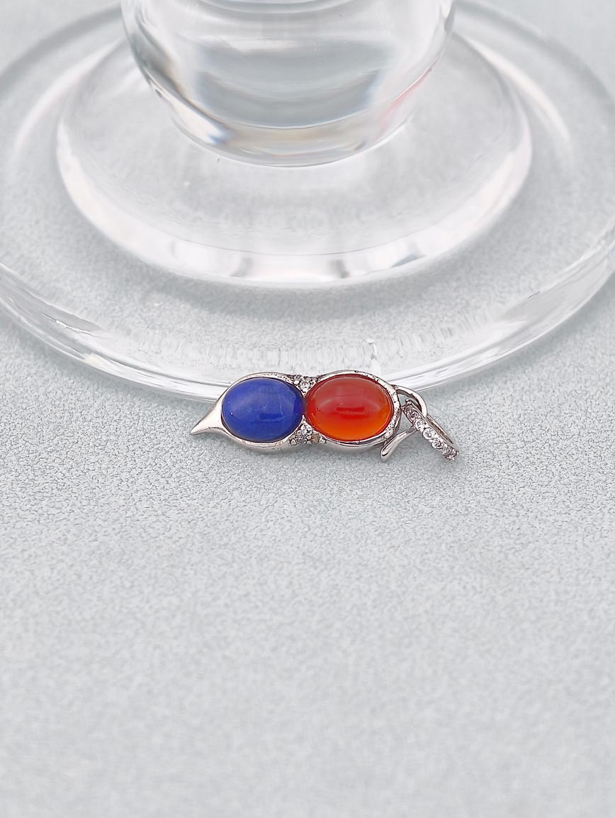 Natural Agate and Lapis Lazuli Sterling Silver Pendant image