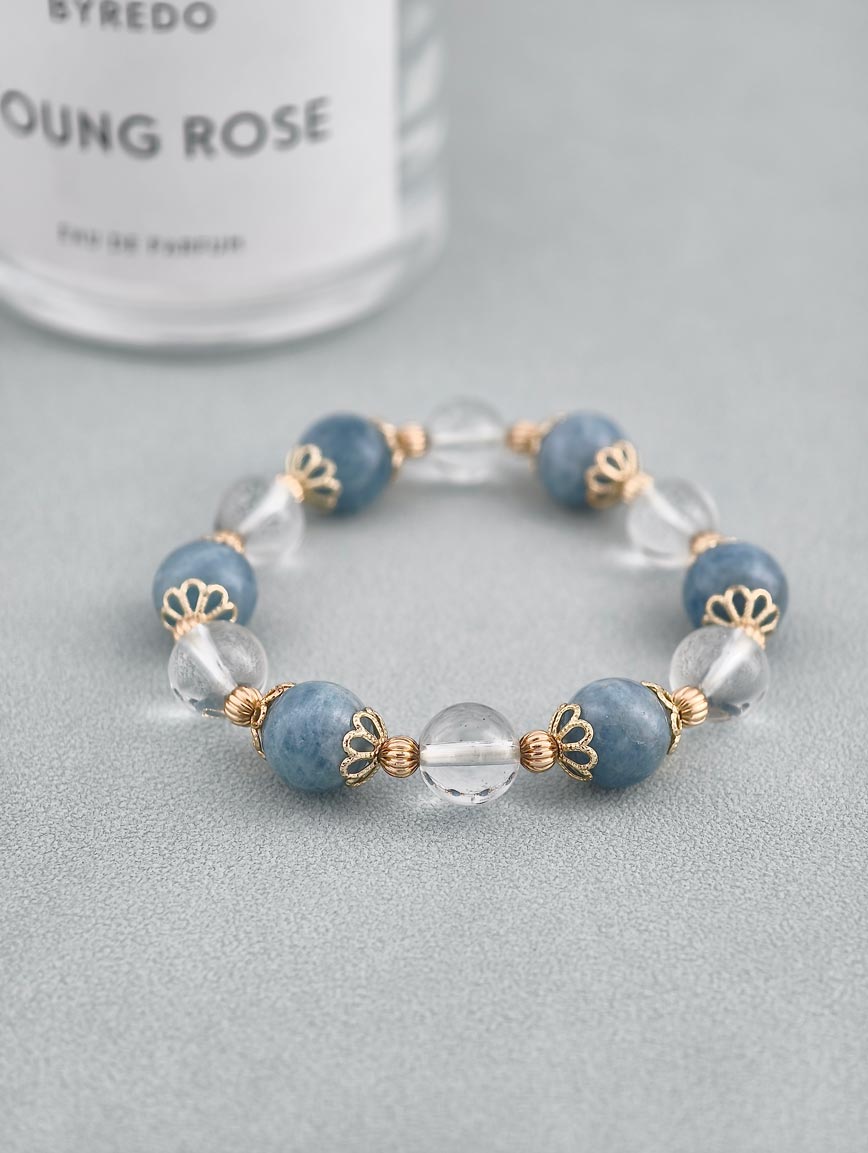 Natural Aquamarine and Clear Quartz Bracelet image