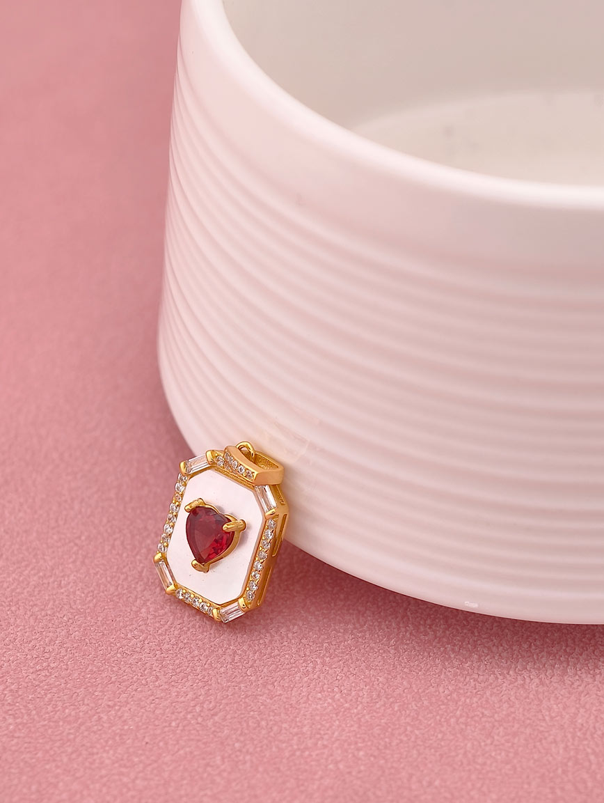 Natural Heart Garnet Mother of Pearl Sterling Silver Pendant image