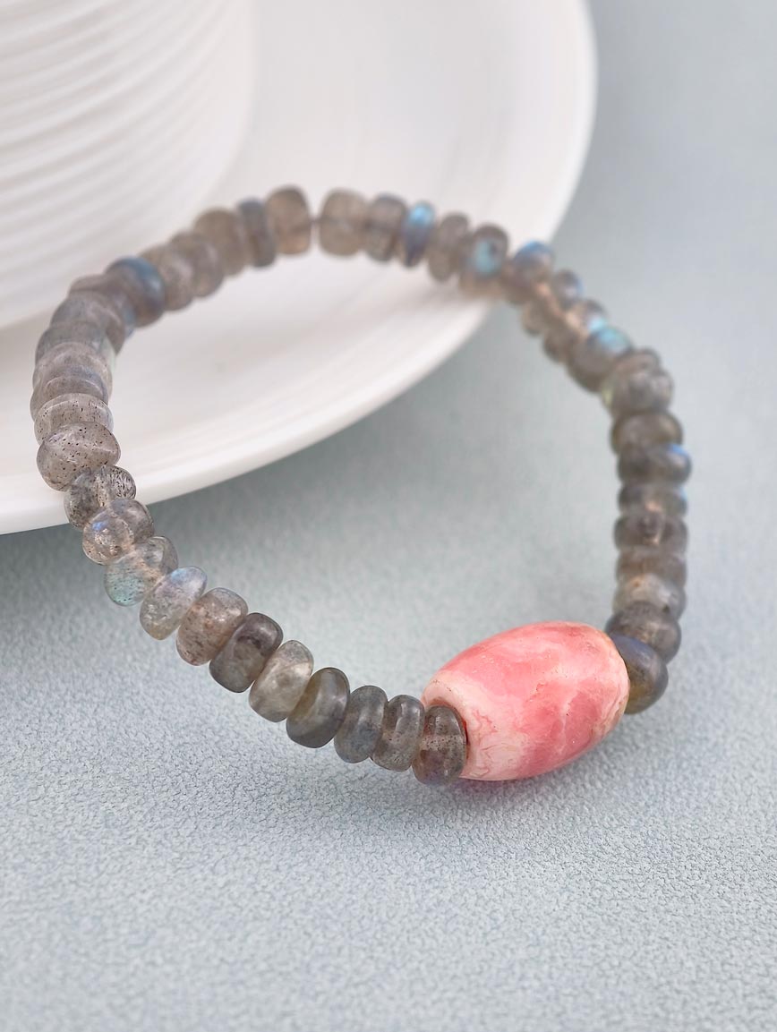 Natural Labradorite and Rhodochrosite Bracelet image