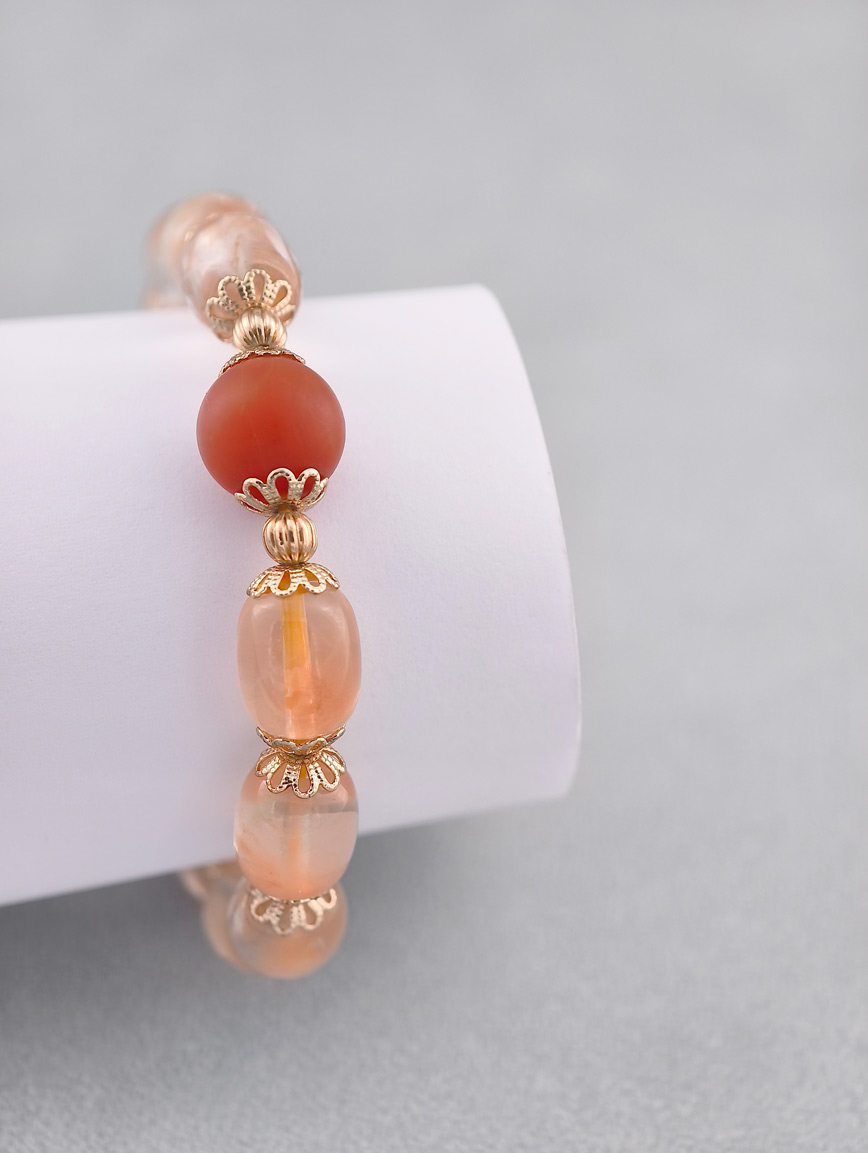 Natural Orange Rabbit Fur and South Red Agate Bracelet image
