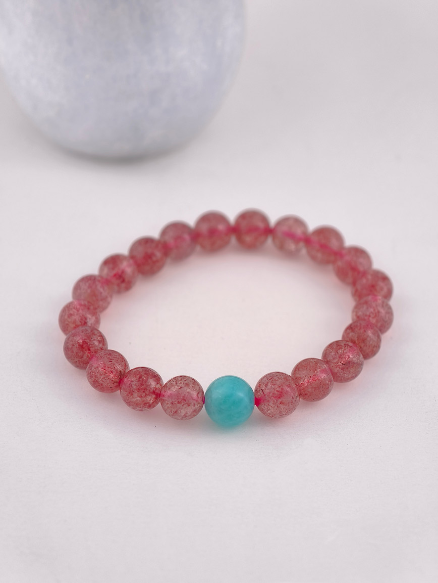 Natural Strawberry Quartz and Amazonite Bracelet image