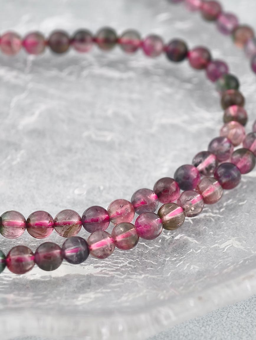 Natural Watermelon Tourmaline Three-Wrap Bracelet image