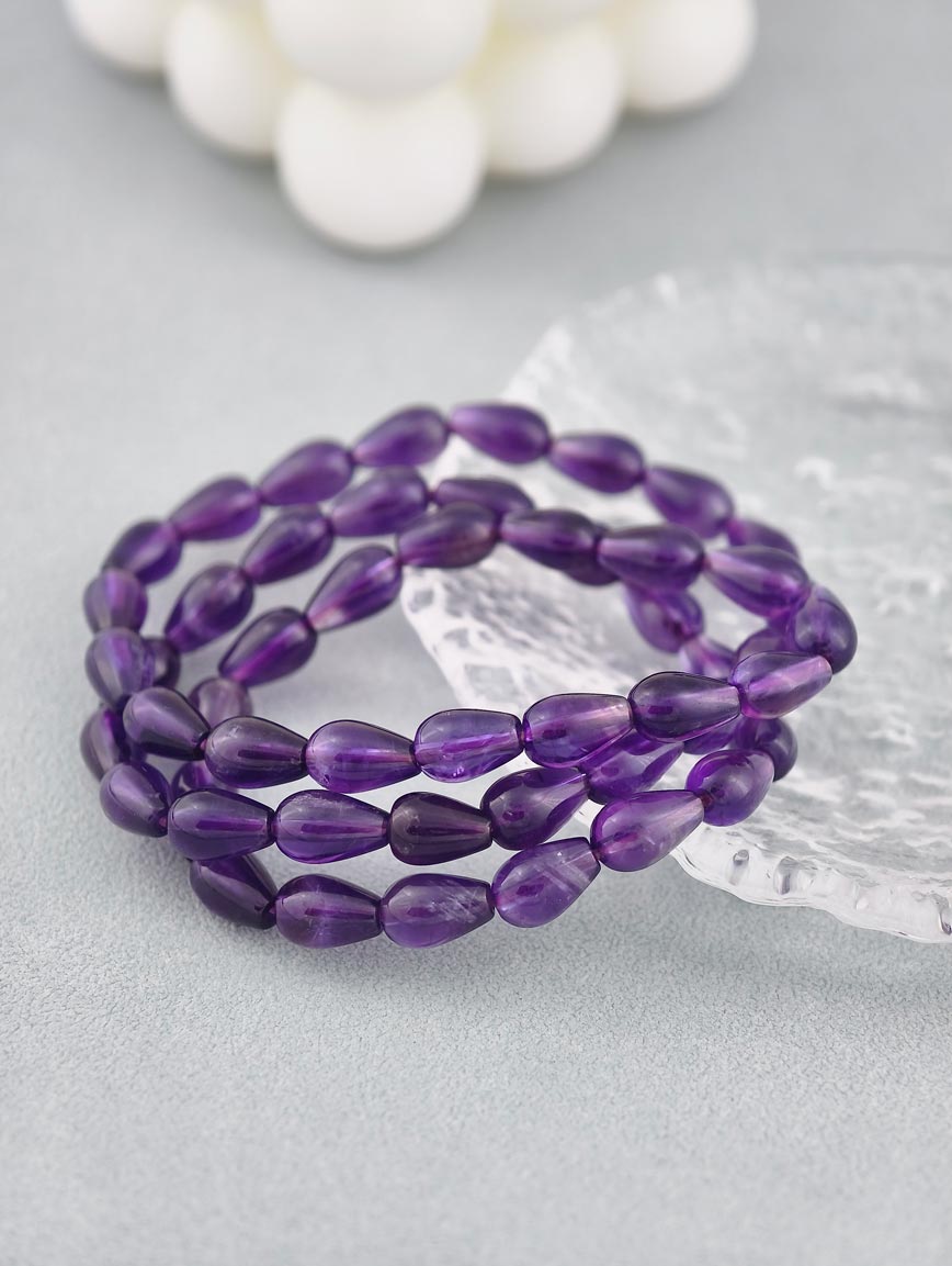 Natural Drop-Shaped Amethyst Three-Wrap Bracelet image