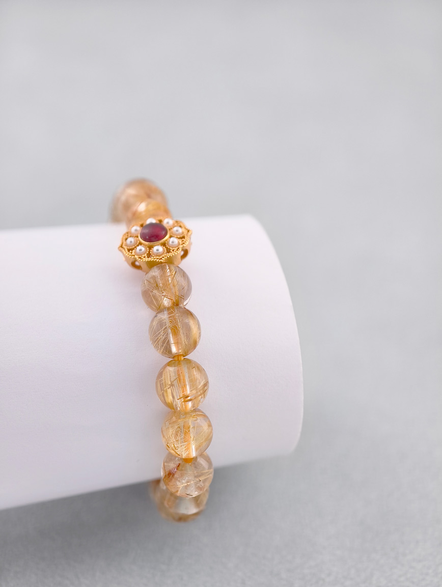 Natural Rutilated Quartz and Tourmaline Bracelet image