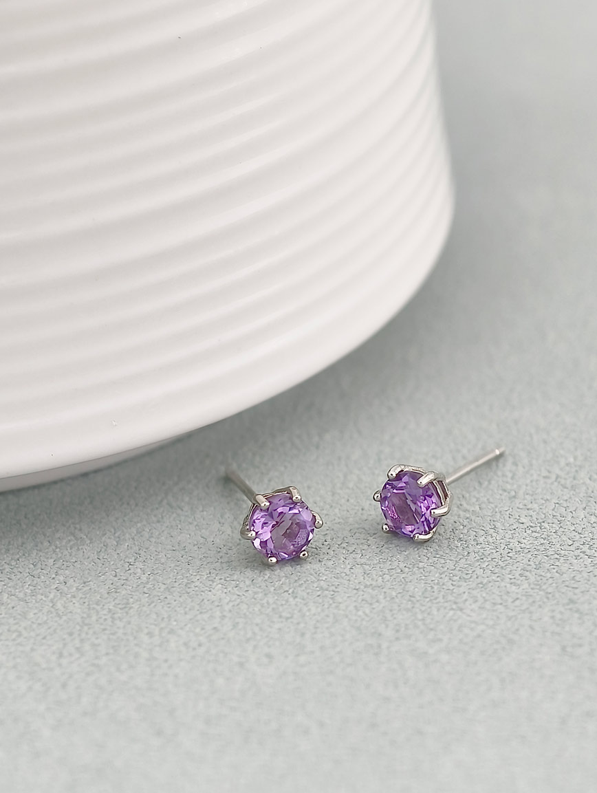 Natural Amethyst Simple Style Sterling Silver Earrings image