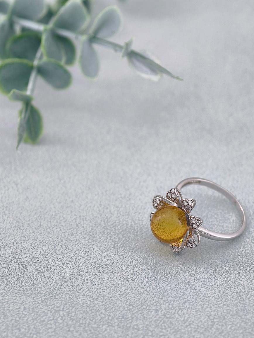 Natural Golden Blue Amber Design Ring image