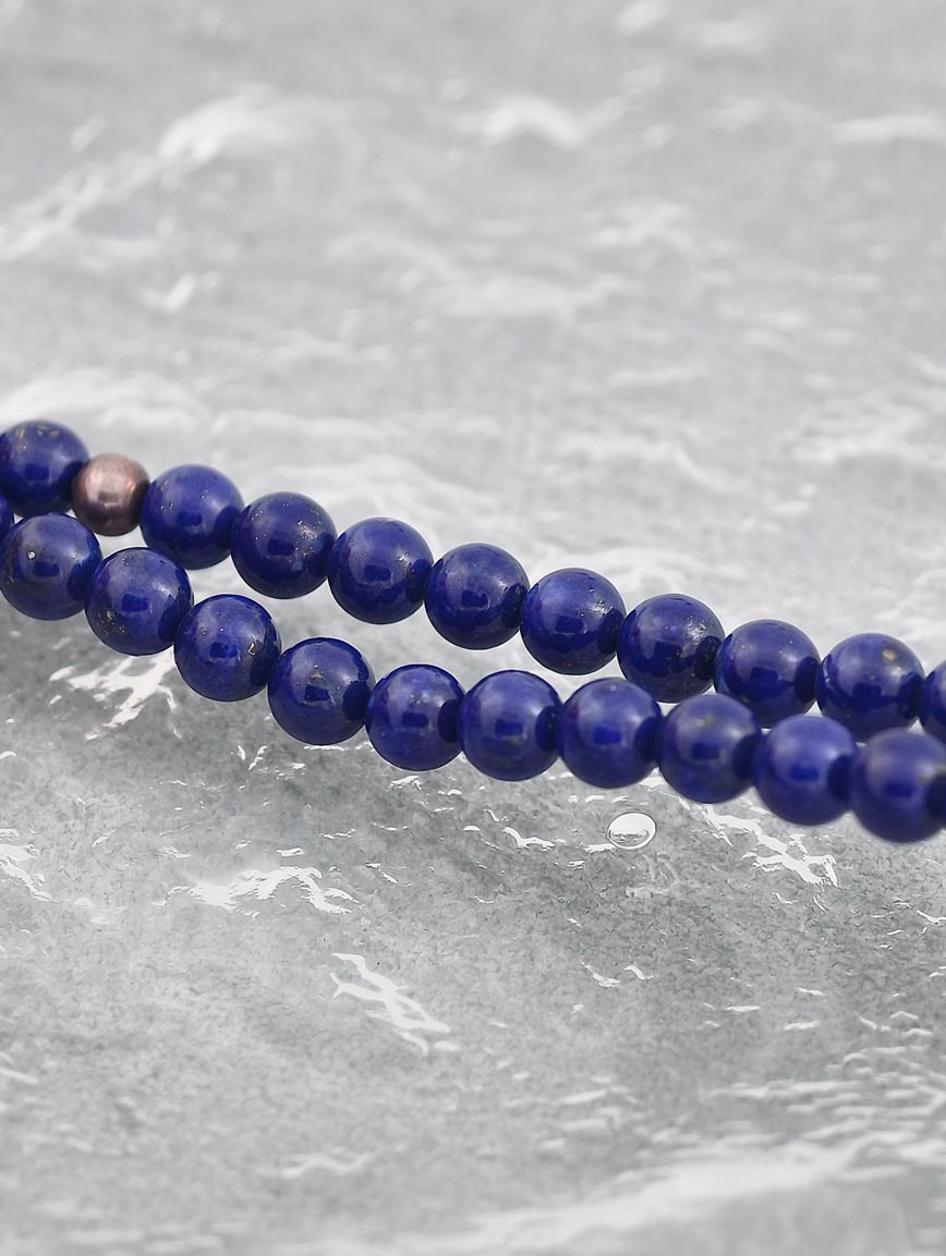 Natural Lapis Lazuli and Sterling Silver Lucky Bead Bracelet image