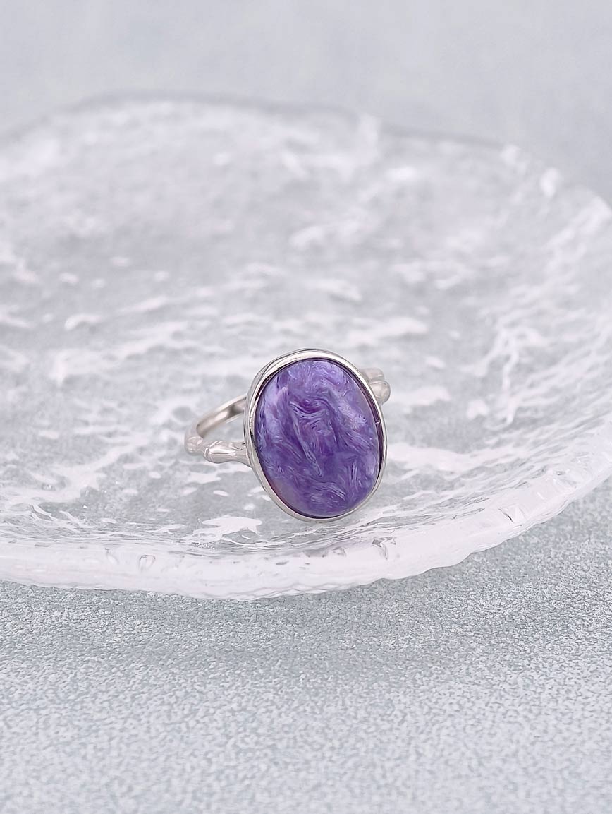 Sterling Silver Inlaid Natural Charoite Ring image