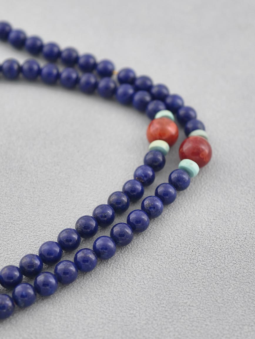 Amber Pendant with South Red Agate Turquoise and Lapis Lazuli Necklace image