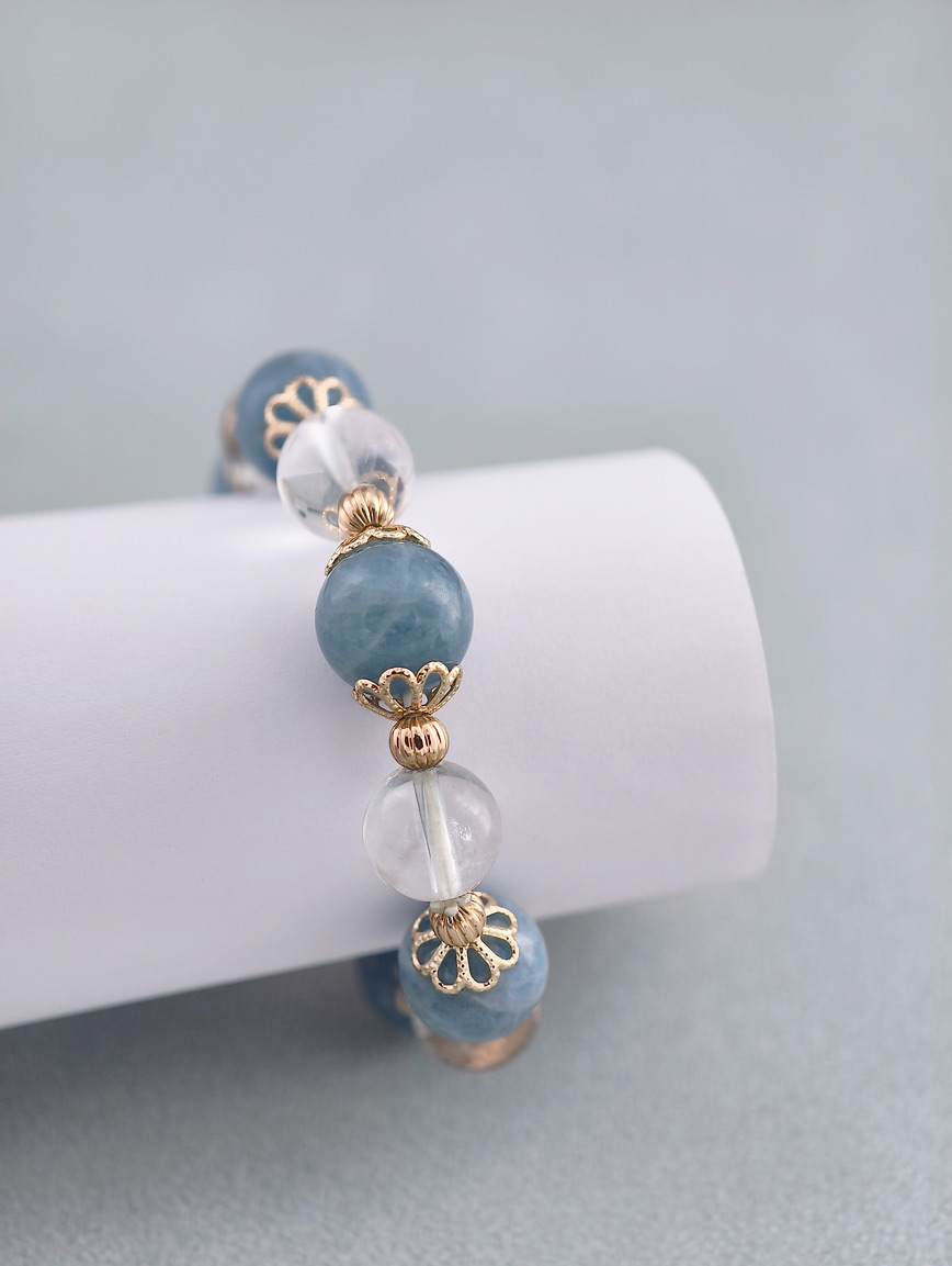 Natural Aquamarine and Clear Quartz Bracelet image