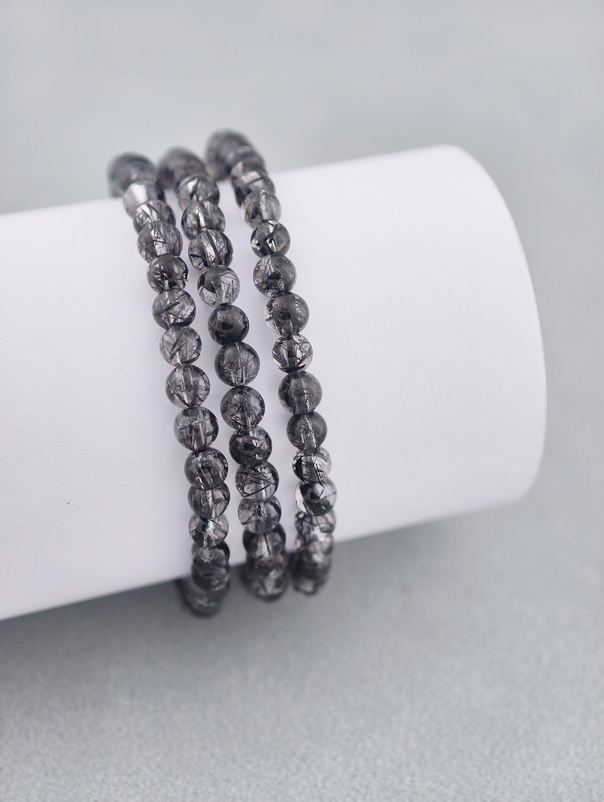 Natural Black Rutilated Quartz Three-Wrap Bracelet image