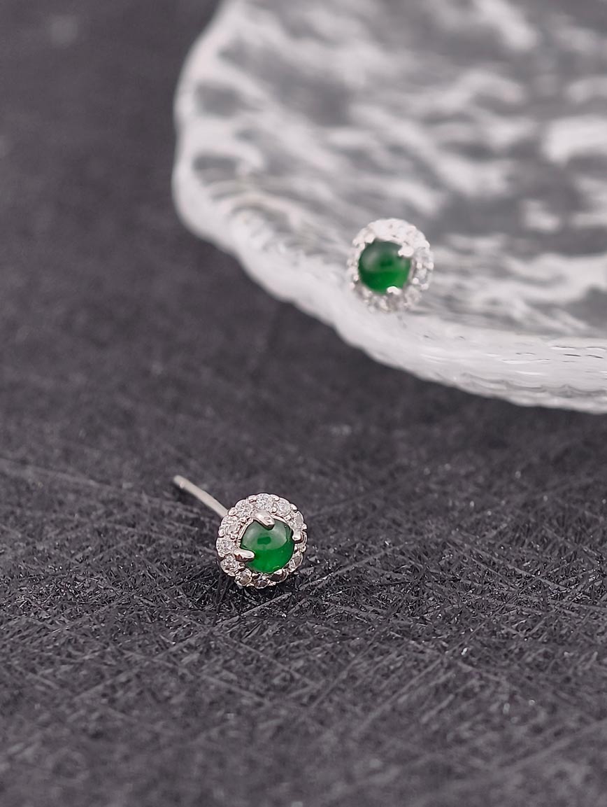 Natural Jadeite Exquisite Style Sterling Silver Earrings image