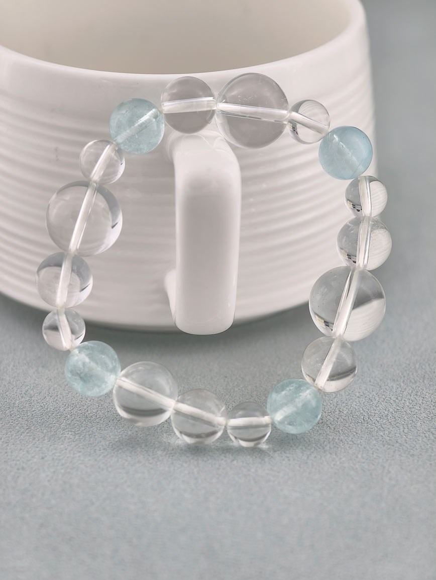 Natural Clear Quartz and Aquamarine Bracelet image