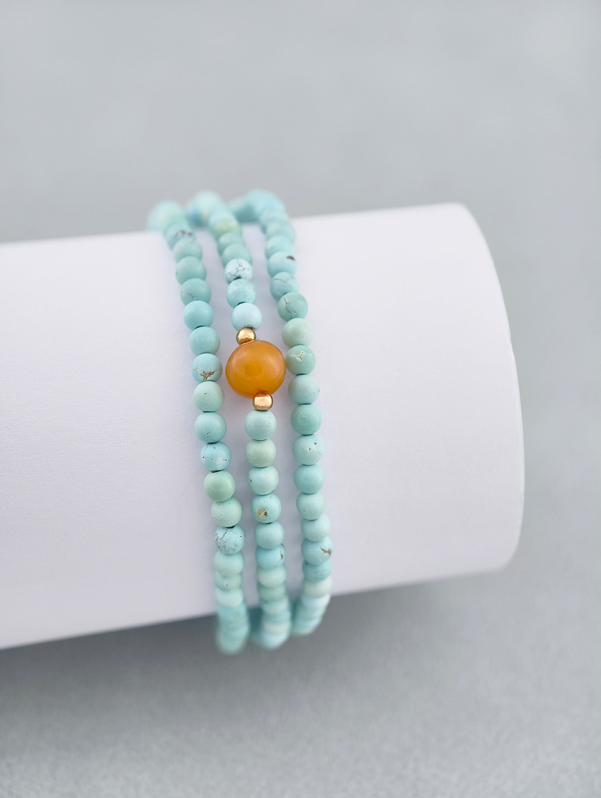 Natural Turquoise and Beeswax Three-Wrap Bracelet image