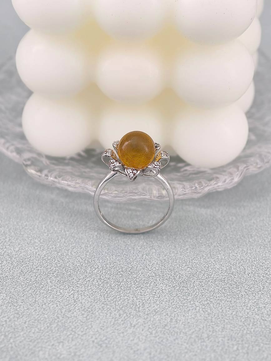 Natural Golden Blue Amber Design Ring image