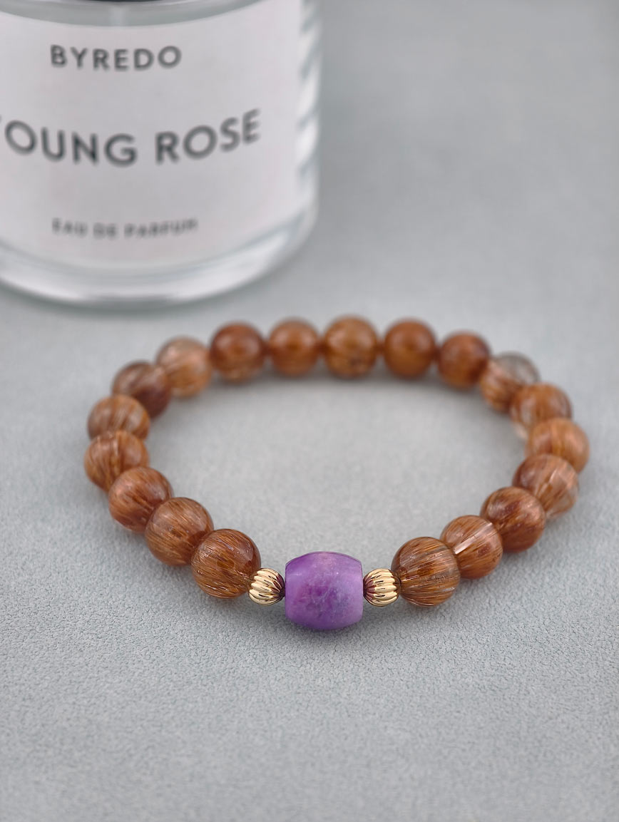 Natural Copper Rutilated Quartz and Sugilite Bracelet image