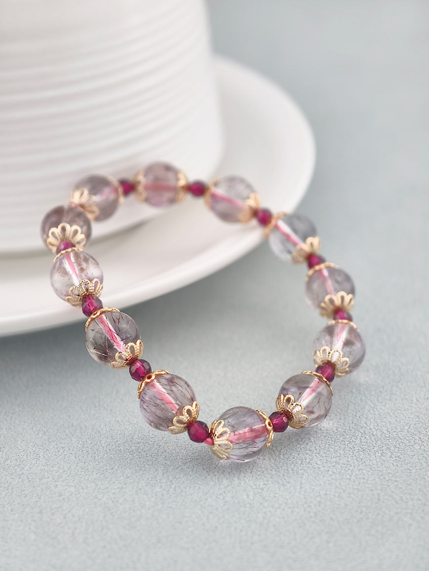 Natural Super Seven and Garnet Delicate Style Bracelet image