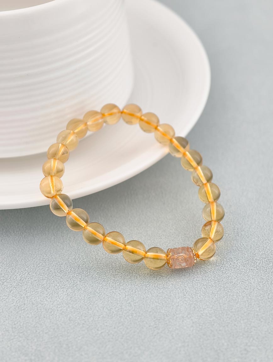 Natural Citrine and Yellow Tourmaline Lucky Bead Bracelet image