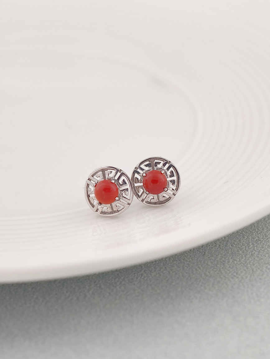 Natural South Red Agate Sterling Silver Earrings image
