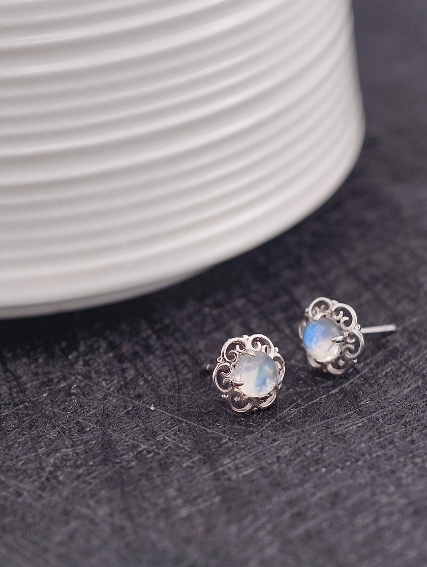 Natural Blue Moonstone Sterling Silver Earrings image