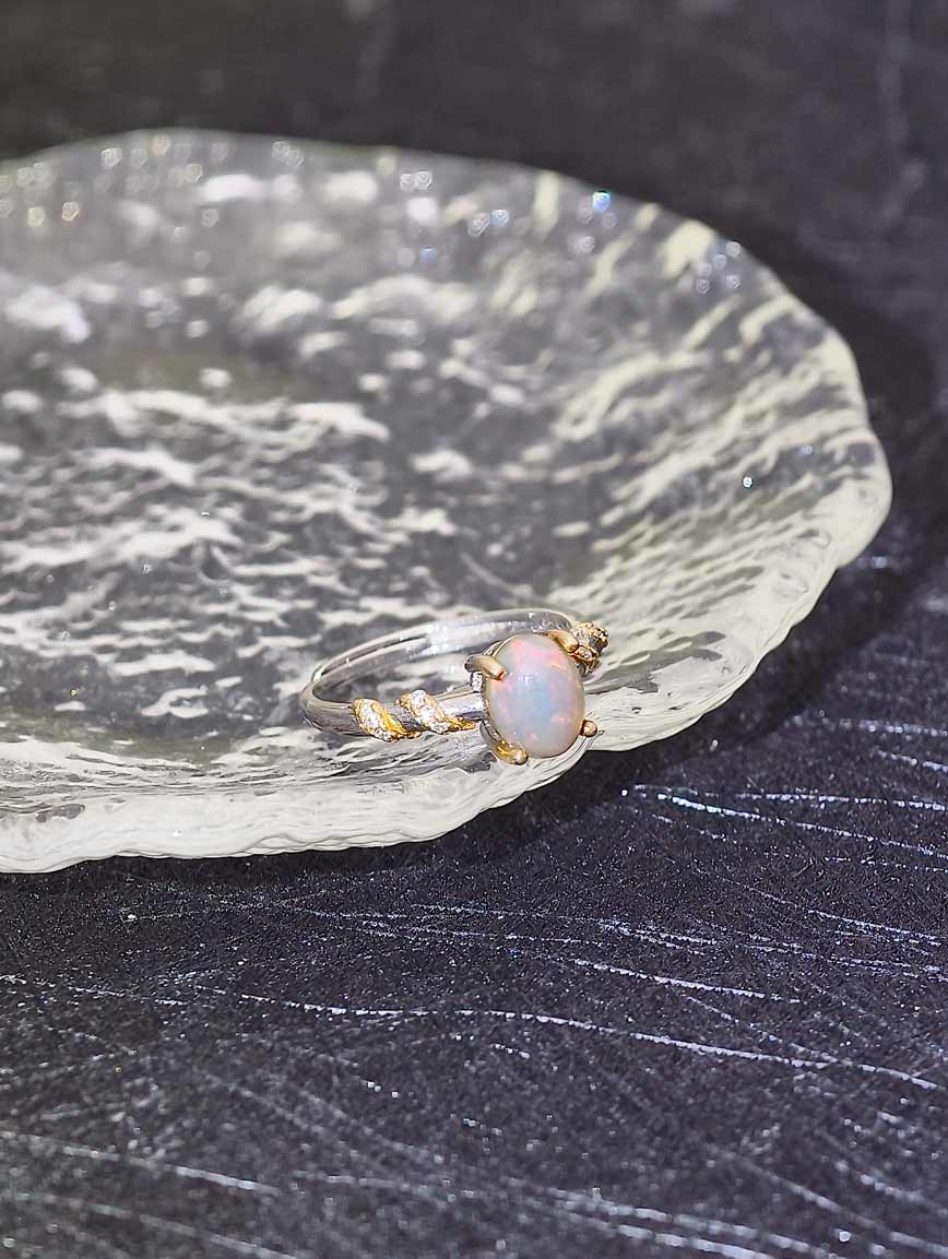 Sterling Silver Inlaid Natural Opal Design Ring image