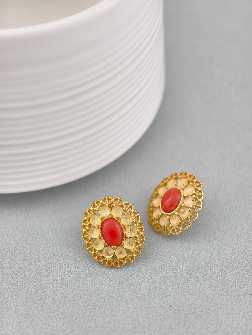 Natural Red Coral Exquisite Style Sterling Silver Earrings image