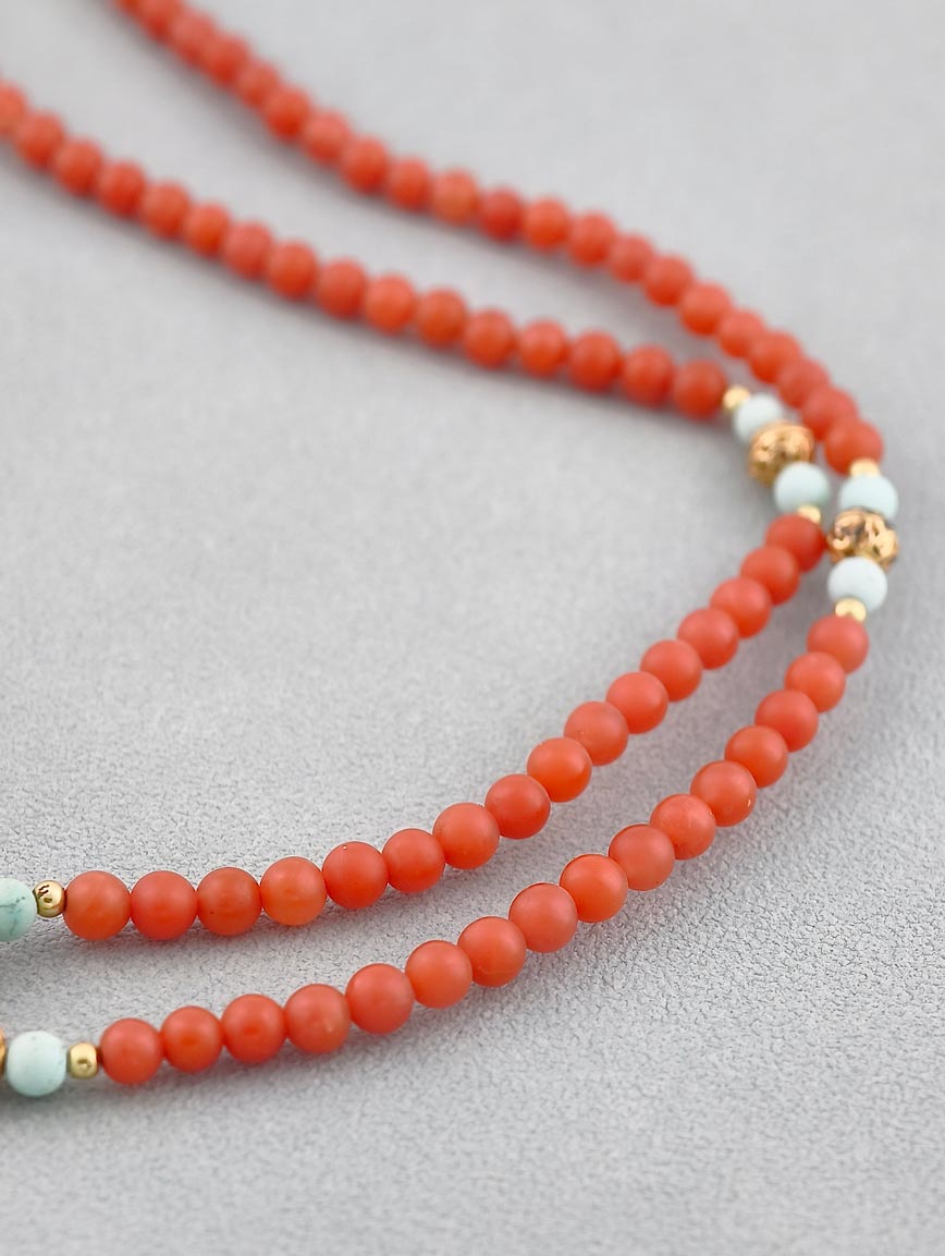 Natural Amber with South Red Agate and Turquoise Necklace image