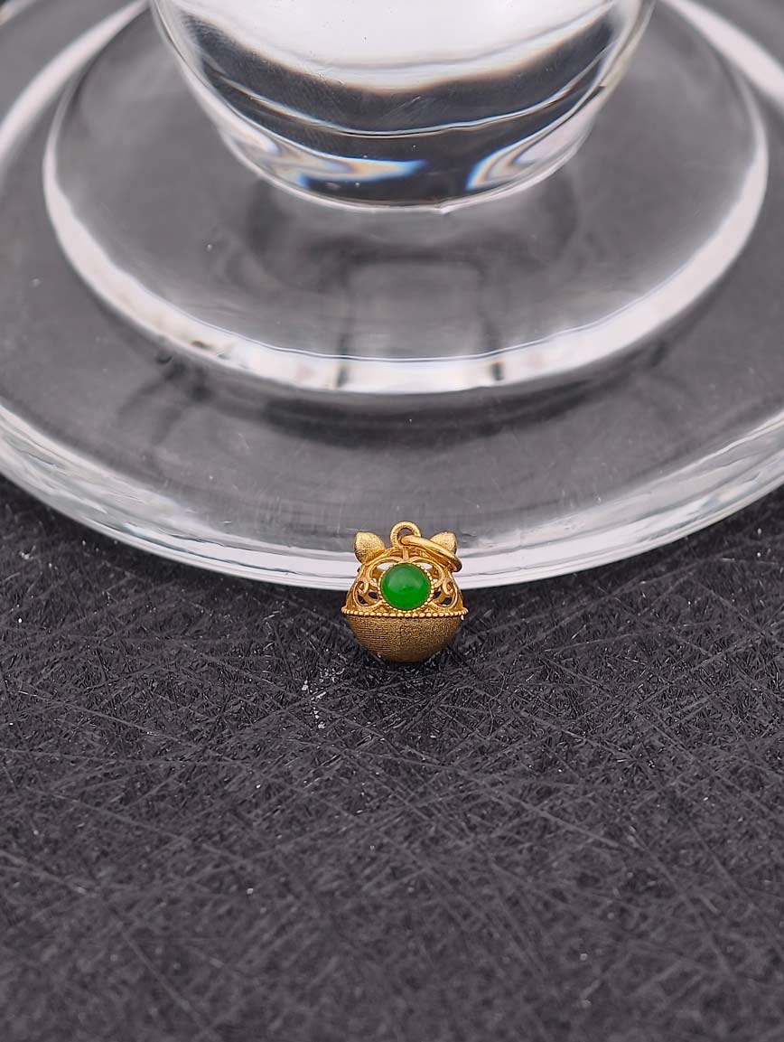 Jadeite Openwork Bell Cat Sterling Silver Pendant image