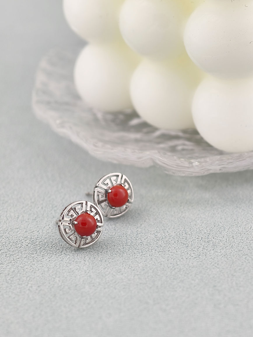 Natural South Red Agate Sterling Silver Earrings image