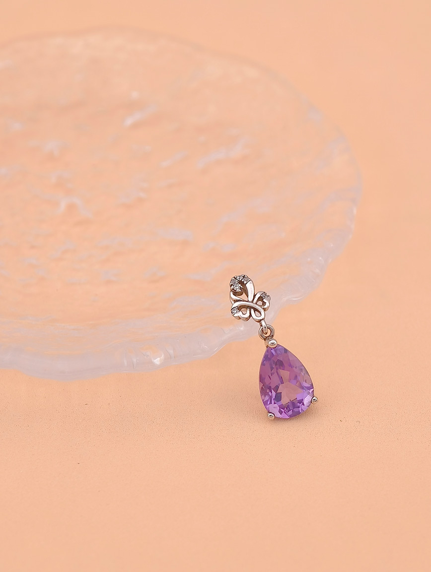 Natural Water Drop Amethyst Fashion Style Sterling Silver Pendant image