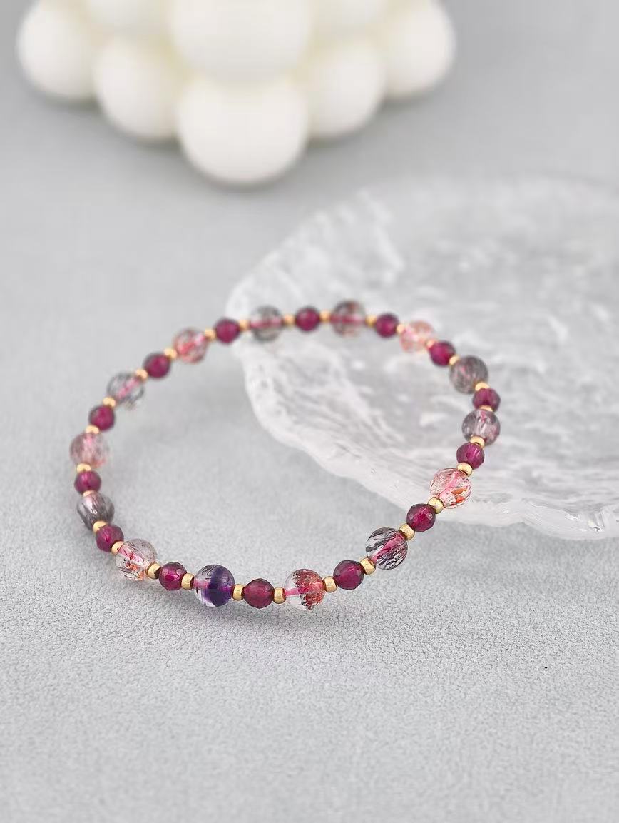Natural Super Seven and Garnet Bracelet image