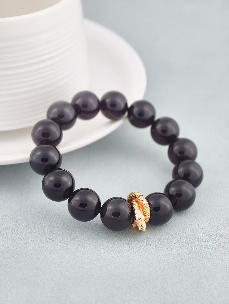 Obsidian and Copper-clad 14K Gold Snake Bracelet image