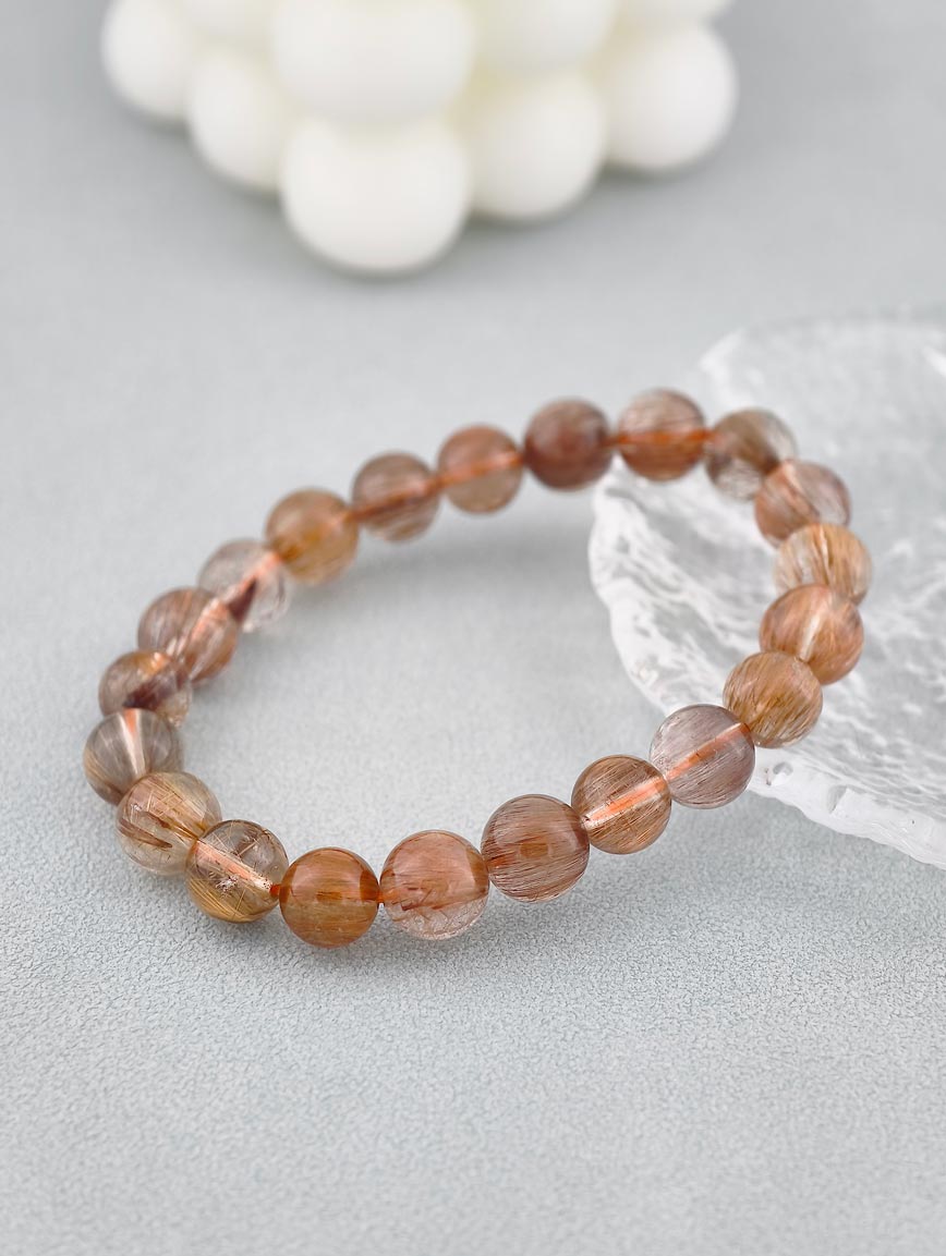 Natural Brazilian Copper Rutilated Quartz Round Bead Bracelet image