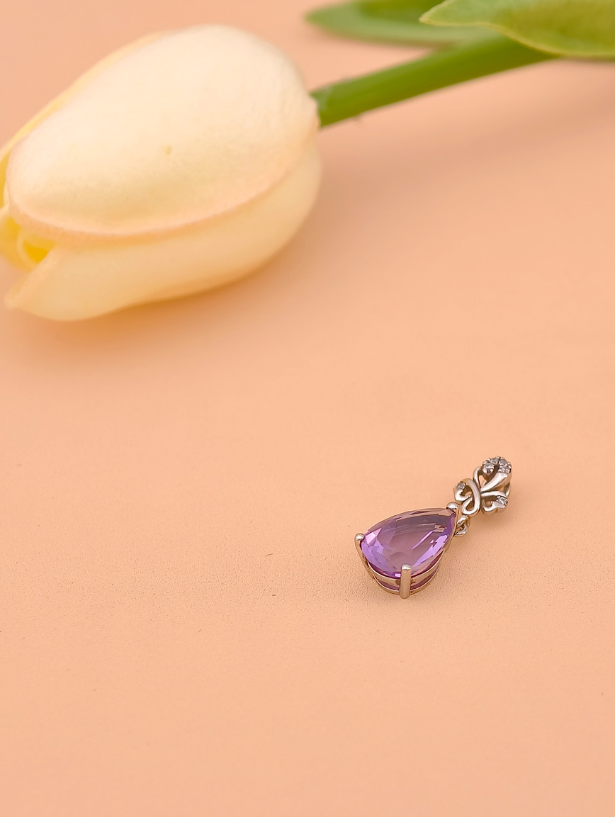 Natural Water Drop Amethyst Fashion Style Sterling Silver Pendant image